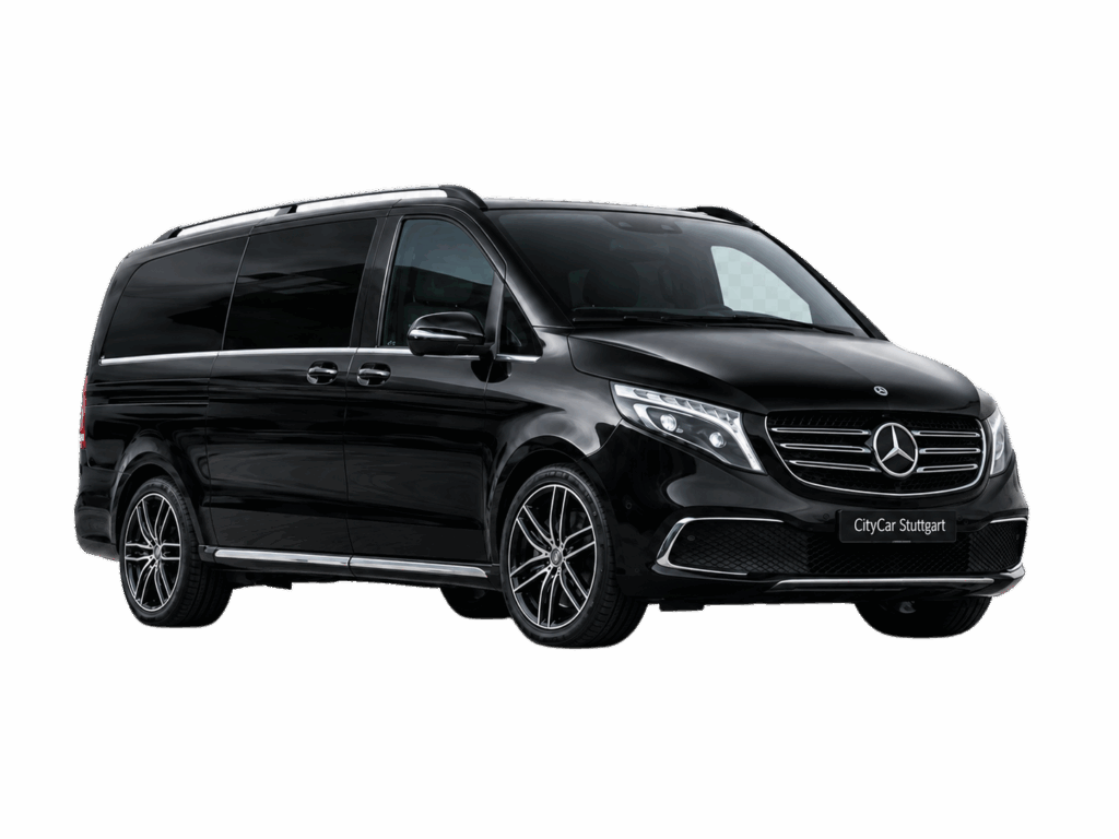 Schwarzer Mercedes-Van für exklusiven Chauffeurservice Stuttgart, ideal für Flughafentransfer und Limousinenservice.